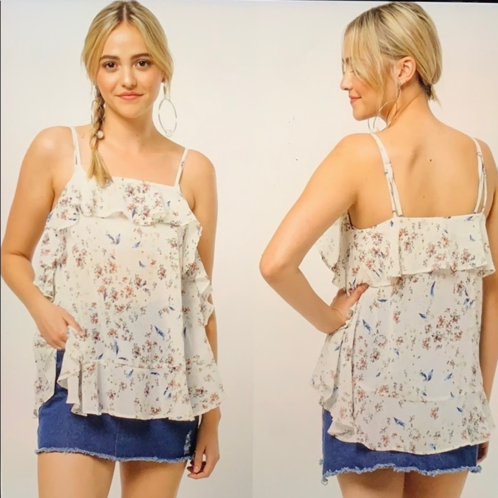 Ruffle and floral print Top